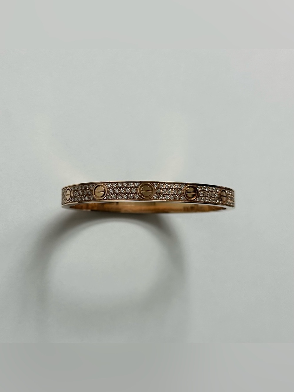 $46,550 Cartier Love Bracelet Classic Model Paved Diamond 18K Rose Gold Size 19 - Picture 4 of 6